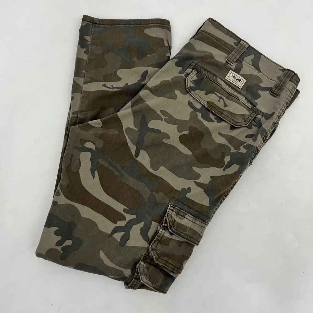 Wrangler Mens 38x30 Regular Taper Cargo Pants Green‎ Camouflage Army Flat Front